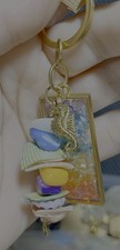 Handcrafted Seahorse Keychain with Multicolor Shells Set In Resin