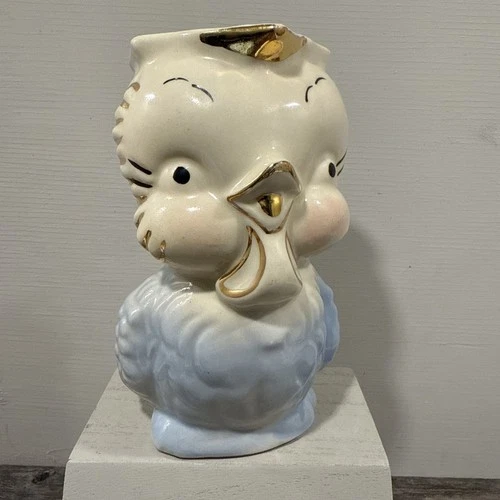 Vintage Shawnee Pottery Blue Bird Owl Water Pitcher Creamer Chickadee Planter