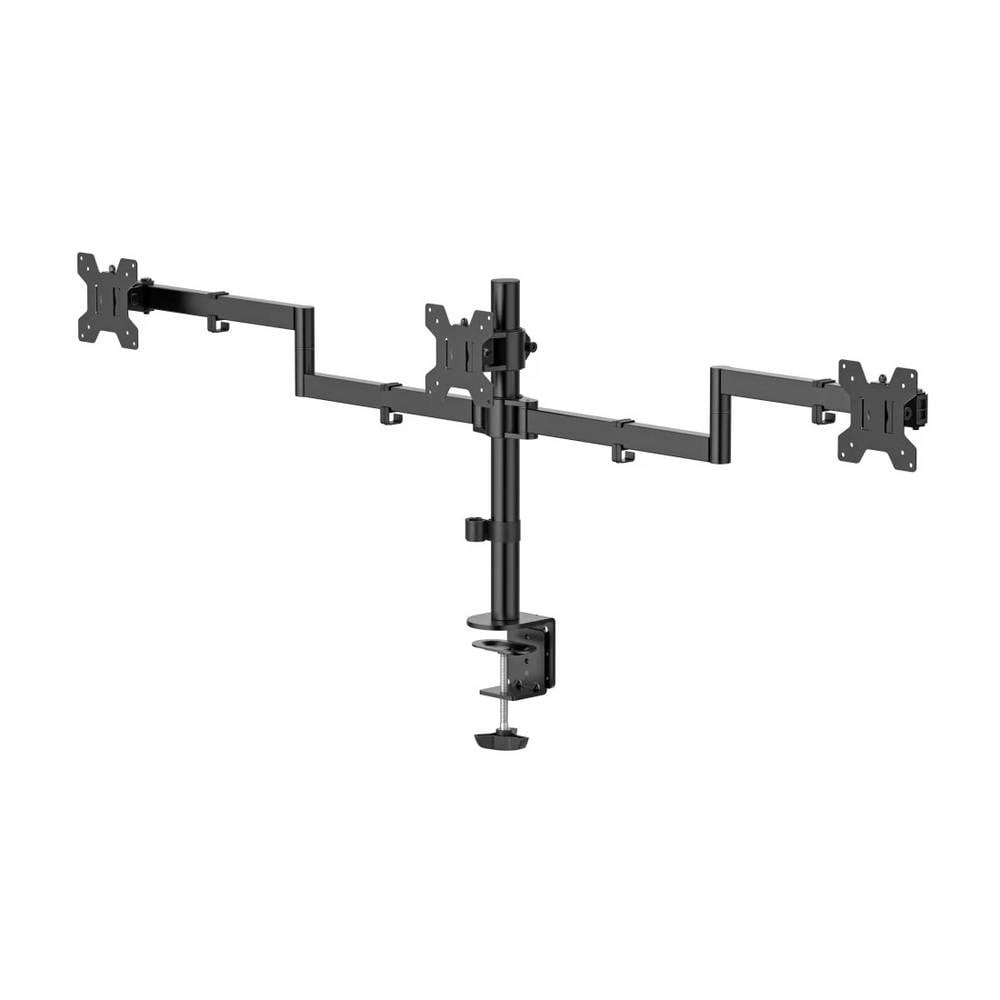 Support triple ecran 27 pouces Hama bras articule noir pour bureau ergonomique