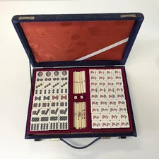 Vintage Mahjong Set Bamboo Back Tiles Antique Japanese Collectible with Case JP