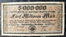 Drezno, Reichsbahn, 5 Mio M v. 21.08.1923, stempel RS ADCA