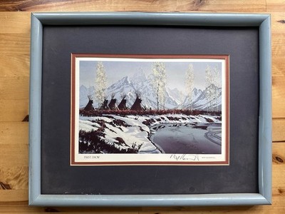 Signed Roy Kerswill ''First Snow'' Framed Western Art Print Jackson Hole Wyoming