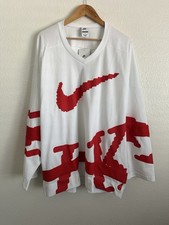 Image of Nike Sportswear Swoosh Club Hockey Jersey White Red Oversized Men’s Size XL