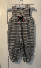 Vintage Rebecca Raggs Original Dog Applique Checkered Overalls Jumper Girls 4T