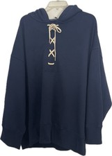 Polo Ralph Lauren Women's Sweatshirt Hoodie Lace Up Oversize Blue Size M/L 198