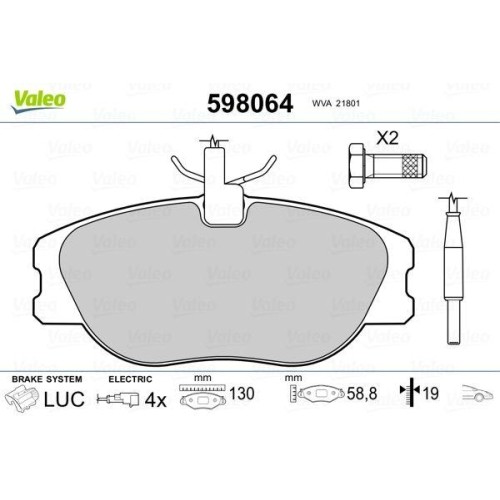 1X Bremsbelagsatz, Scheibenbremse Valeo 598064 Passend FüR CitroËN Fiat-image