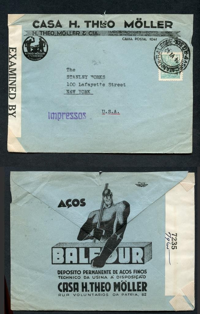 #1840- BRAZIL 1942 - EXAMINED COVER - PORTO ALEGRE TO NEW YORK