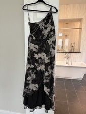 H by Halston Hi Lo One Shoulder Dress Size 10 Black Beige Floral Print Lined