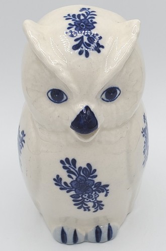 Owl Creamer Blue And White Ceramic By Pines Floral Art Vintage Original Sticker
