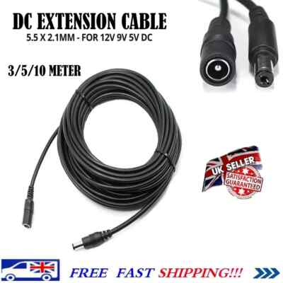 3m 5m 10m Strom Verlängerungskabel für 12V DC CCTV LED & Adapter 2,1mm*5,5mm Klinke