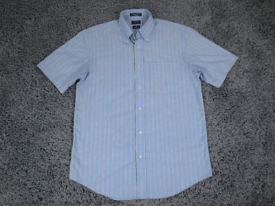 Arrow Shirt Mens Medium Blue Striped Oxford Blend Classic Fit Button Down
