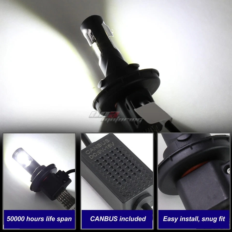 6000K WHITE LED LIGHTING SYSTEM HI/LOW BEAM HEADLIGHT REPLACEMENT BULBS PAIR - Image 4 of 4