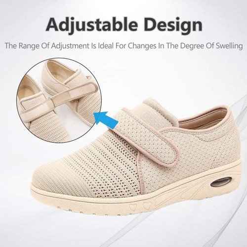 Womens Diabetic Walking Shoes Adjustable Outdoor 6.5, Breathable - Beige - Picture 3 of 8