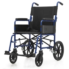 [FDA APPROVED]18"Foldable Transport Wheelchair w/Seat Belt & Swing Away Footrest