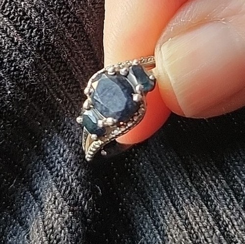 Anillo Estate MARCADO STS Mandril Clemency PLATA ESTERLINA 925 Talla 6.5 3 Zafiros - Imagen 2 de 10