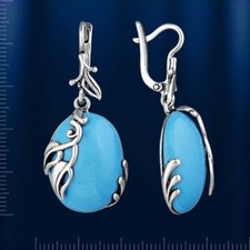 Ohrhänger mit labTürkis Oval Russische Ohrringe Sterling Silber 925 Neu