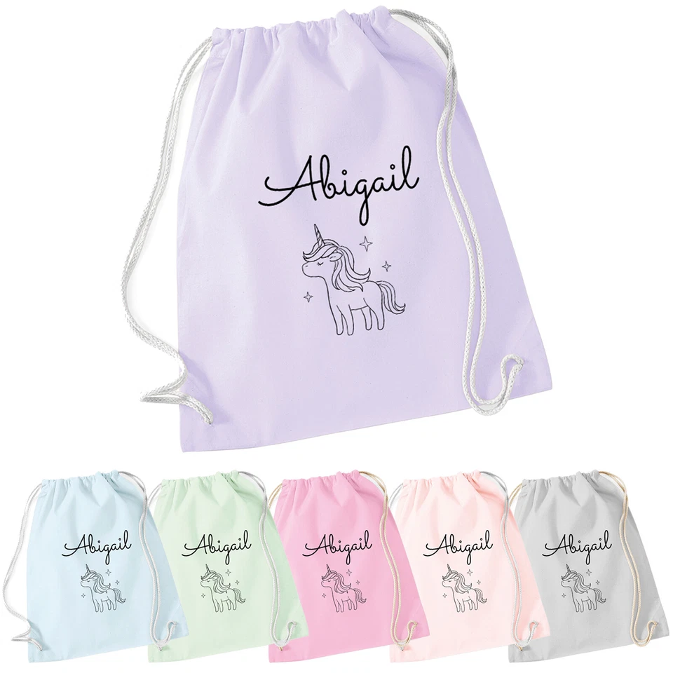MERCH KINGDOM Personalised Name Unicorn School Bag Kids Girls Boys Drawstring PE Swimming Bag