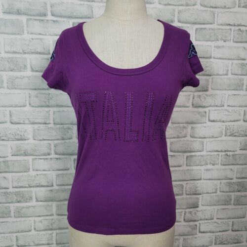Kappa Womens M Bejeweled Italia Purple Short Sleeve Tshirt Scoop Neck NEW