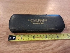 Antique Hard Eyeglass Case  Eye Glass Advertise Dr. V. Leo Simones Lacrosse Wis