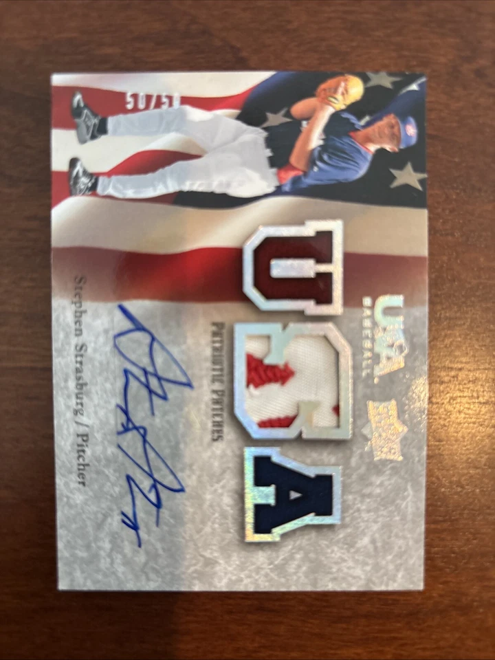 2008 Upper Deck USA Triple Patch JSY -AUTO SP STEPHEN STRASBURG ROOKIE #D to 50 - Image 3 of 3
