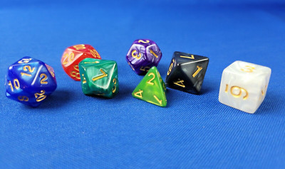 7 Piece Polyhedral Marble Dice Set - Dungeons and Dragons AD&D