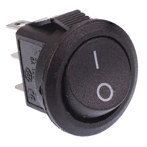 White SPST Rocker Switch - On/Off, Round, 10A AC/DC, Panel Mount, Press-Fit Terminals