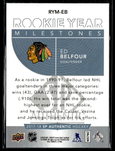 2017-18 SP Authentic Rookie Year Milestones Ed Belfour #RYM-EB H4R4I - Picture 2 of 2