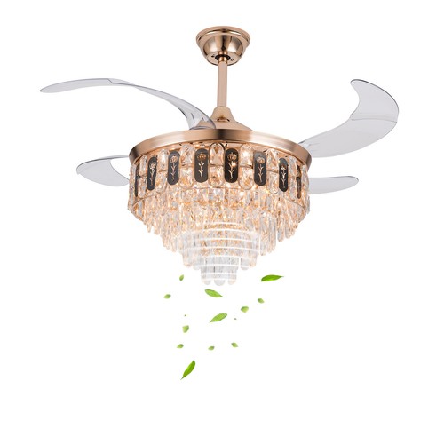 Crystal Ceiling Fan Light 6 Speed Modern LED Dimmable Pendant Lamp With Remote - Picture 3 of 23