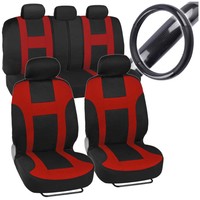 Monaco 9 Pc Red Seat Covers Split Bench Set And 1 Pc Sporty Steering Wheel on sale Monaco 9 Pc Red Seat Covers Split Bench Set And 1 Pc Sporty Steering Wheel on sale