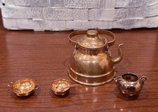 Set of 4 Copper Miniature Dollhouse Pieces Pure Copper Pitcher Tea Pot 2 Plated