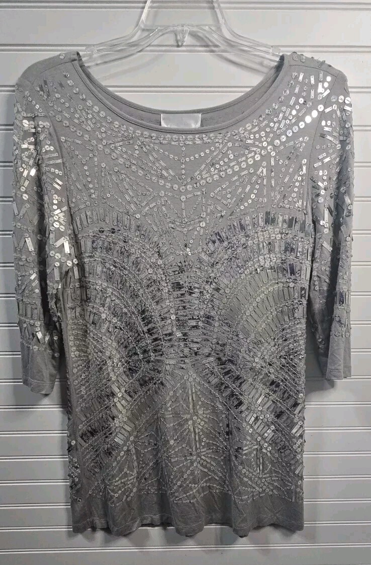 Soft Surroundings Patterned Sequin Gray Dress Siz… - image 1