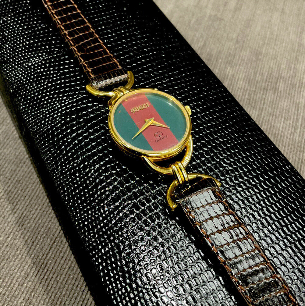 Vintage GUCCI Sherry Line Gold Plated Leather Band Ladies Vintage GUCCI Sherry Line Gold Plated Leather Band Ladies