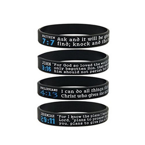 Fashion Bible Verse Wristbands Christian Men Bracelet Silicone Band Bangle - Picture 3 of 12