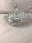Vintage Anchor Hocking Cut Glass Stars and Bars Serving Bowl 8”with Lid Booth