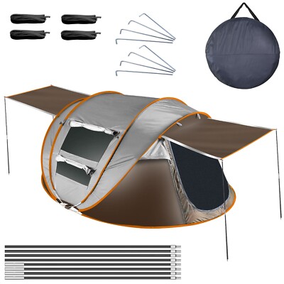 Automatic Pop Up Tent Setup Tent Waterproof Camping Tent w/4 Poles+2 Net Windows