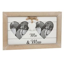Doppelherz Holzfoto Rahmen - Mr & Mrs - Hochzeitstag