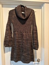 Calvin Klein Mocked Sweater Dress Womens Large Brown Black Knit Long Sleeve