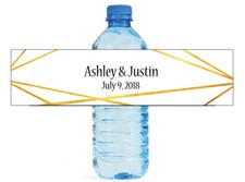 Geometric Gold Wedding Engagement Party Bridal Shower Water Bottle labels   