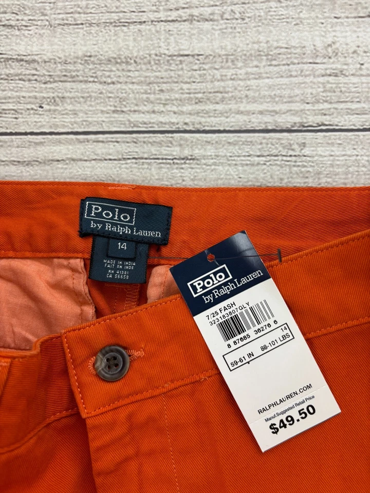 POLO RALPH LAUREN NWT Boys Sz 14 Orange Cotton Flat Front Straight Chino Pants - Image 3 of 4