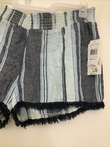 Pantalones Cortos de Playa Vanilla Star Para Mujer a Rayas XXL Azul Nube Tiro Regular Lino Nuevos - Imagen 13 de 18