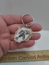 Hand Carved Deer Antler Fish Skeleton Keychain Shed carving Folk Art elk