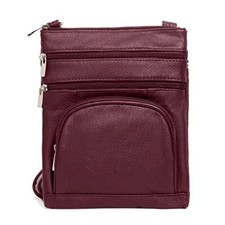 Crossbody Bag for Women, Genuine Leather Multi-Pocket Purse with Medium Wine