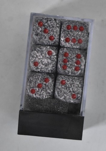 Chessex Granite Speckled 16mm d6 Dice Block Set CHX 25720 Gray/Red 12 Piece - 第 2/5 張圖片