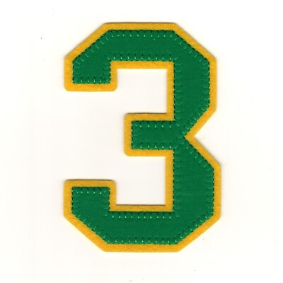 Green Gold Number 3 Patch Block Letterman Varsity Iron on Sew on (4'' in)