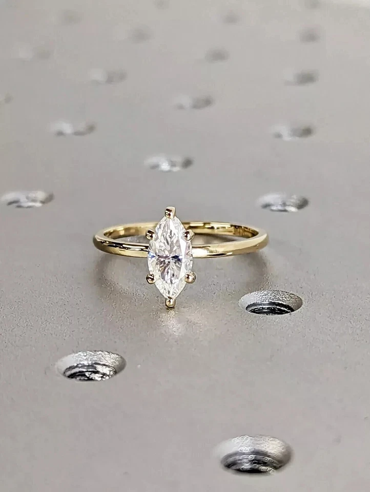 6 Prong 2Ct Marquise Moissanite 14K Yellow Gold Filled Solitaire Engagement Ring - Image 2 of 4