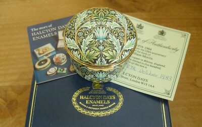 Boxed Ltd Ed Halcyon Days William Morris 150th Anniversary Emaille Box - 2 3/8''