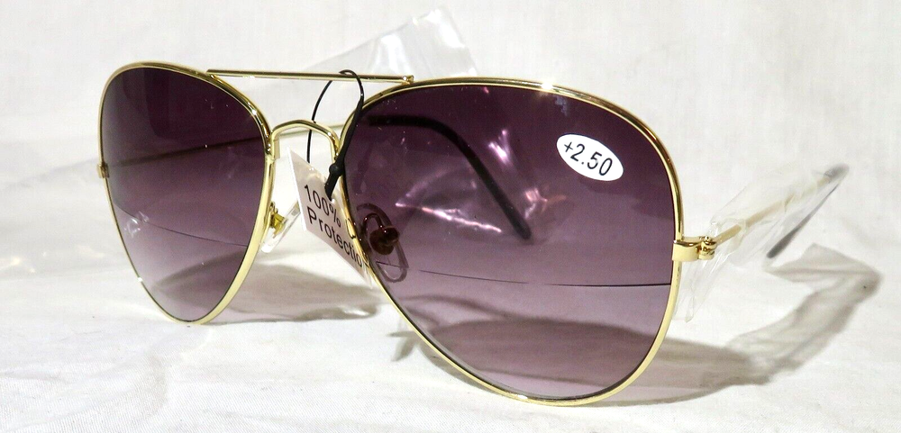 NEW Reader Sunglasses with lower lens readers, +2.50 readers Aviator Gold metal