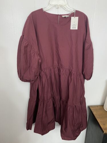 A New Day S Burgundy Cotton Short Sleeve Oversize Dress NWOT FLOWY BEACH - Picture 3 of 7