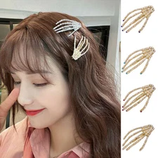 Halloween Skull Claw Hand Bone Hair Clip Metal Duckbill Clip Hair Accessories^