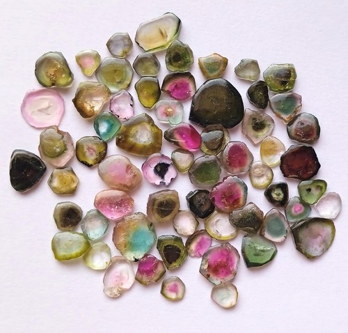 41 Carat Natural Watermelon Bi Color Tourmaline Smooth Slice Shape 62 Piece Lot - Picture 19 of 20